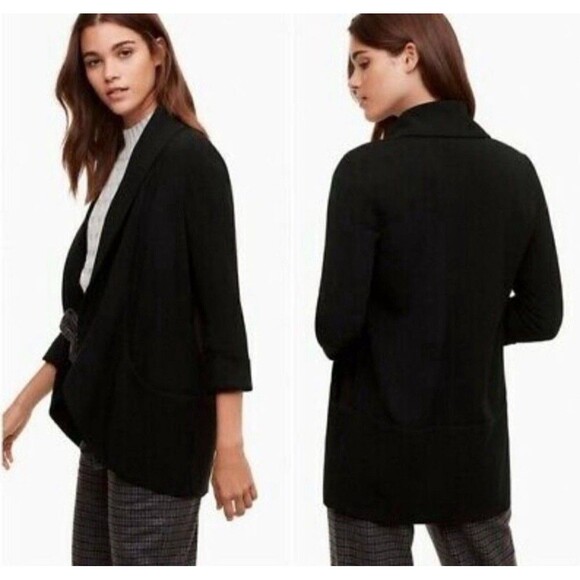 Aritzia Wilfred Chevalier Blazer Jacket Women M Black Drape Open Front Chic Work - Picture 2 of 13